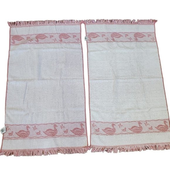 Vintage 80s Cannon Mill Pond Pink Duck Towel Set 4 Pcs USA 2 Towels Wash Cloths - Picture 7 of 14
